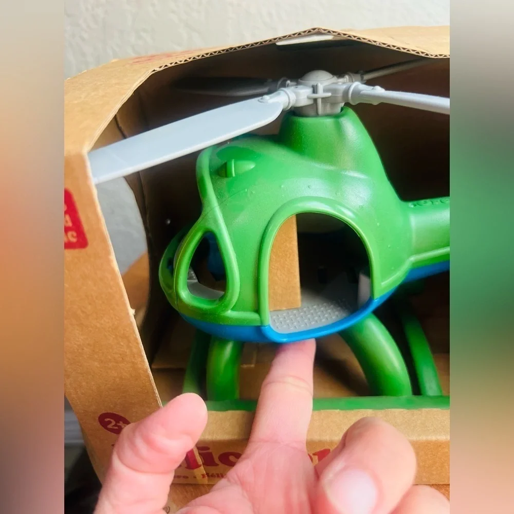 Helicopter Green toy - Blue Bear Pilot Character - Play Vehicle, Recycle